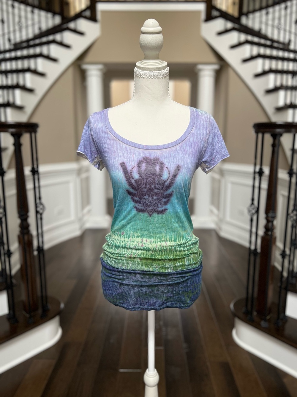 NWT Vintage Free People Women Ombré Purple Blue Green Short Sleeve Top Graphic M - Picture 3 of 11